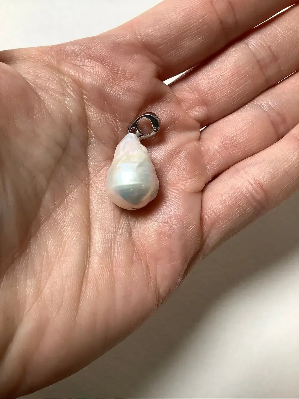 925 Sterling Silver White Baroque Organic Pearl Teardrop Pendant Coastal F18-53